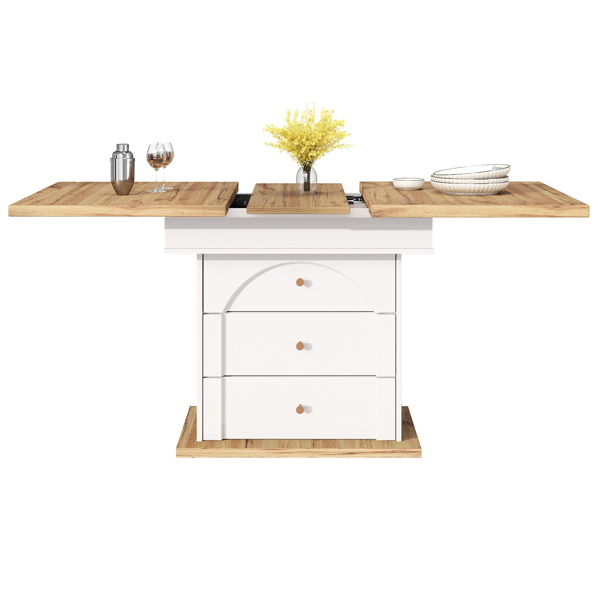 AUSZIEHTISCH 110-140/80/75 cm in Weiß/Natur – platzsparend mit Stauraum - Weiß, Holzwerkstoff (140/80/75cm) - BEAOK