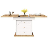 JEDÁLENSKÝ stôl 110-140/80 cm MDF, biela/natural, rozkladací so skrytým úložným priestorom - biela, kompozitné drevo (140/80/75cm) - BEAOK