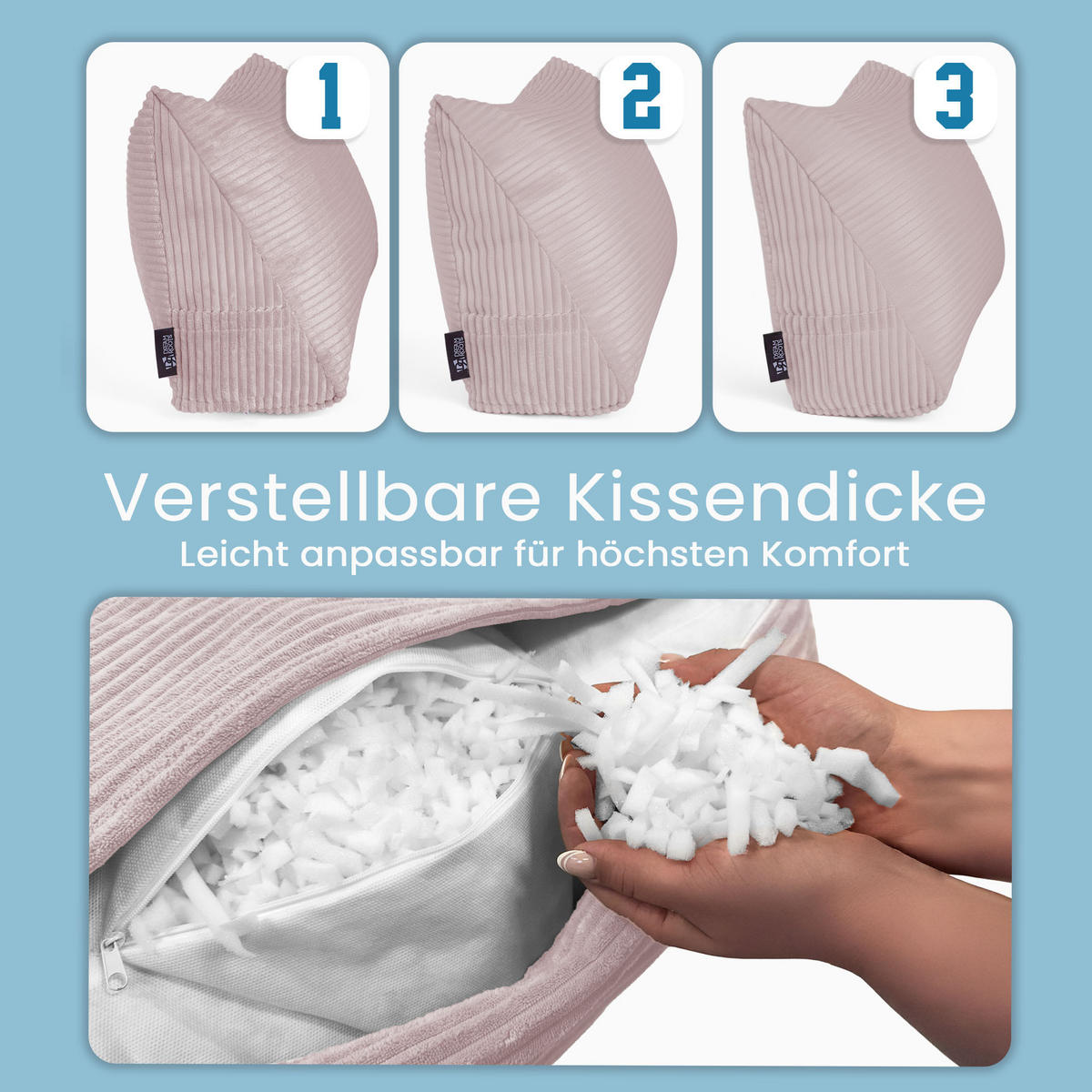 KEILKISSEN Silver Pink, 70/40/20 cm, Cord - Pink, Textil (70/20cm) - Dreamroots