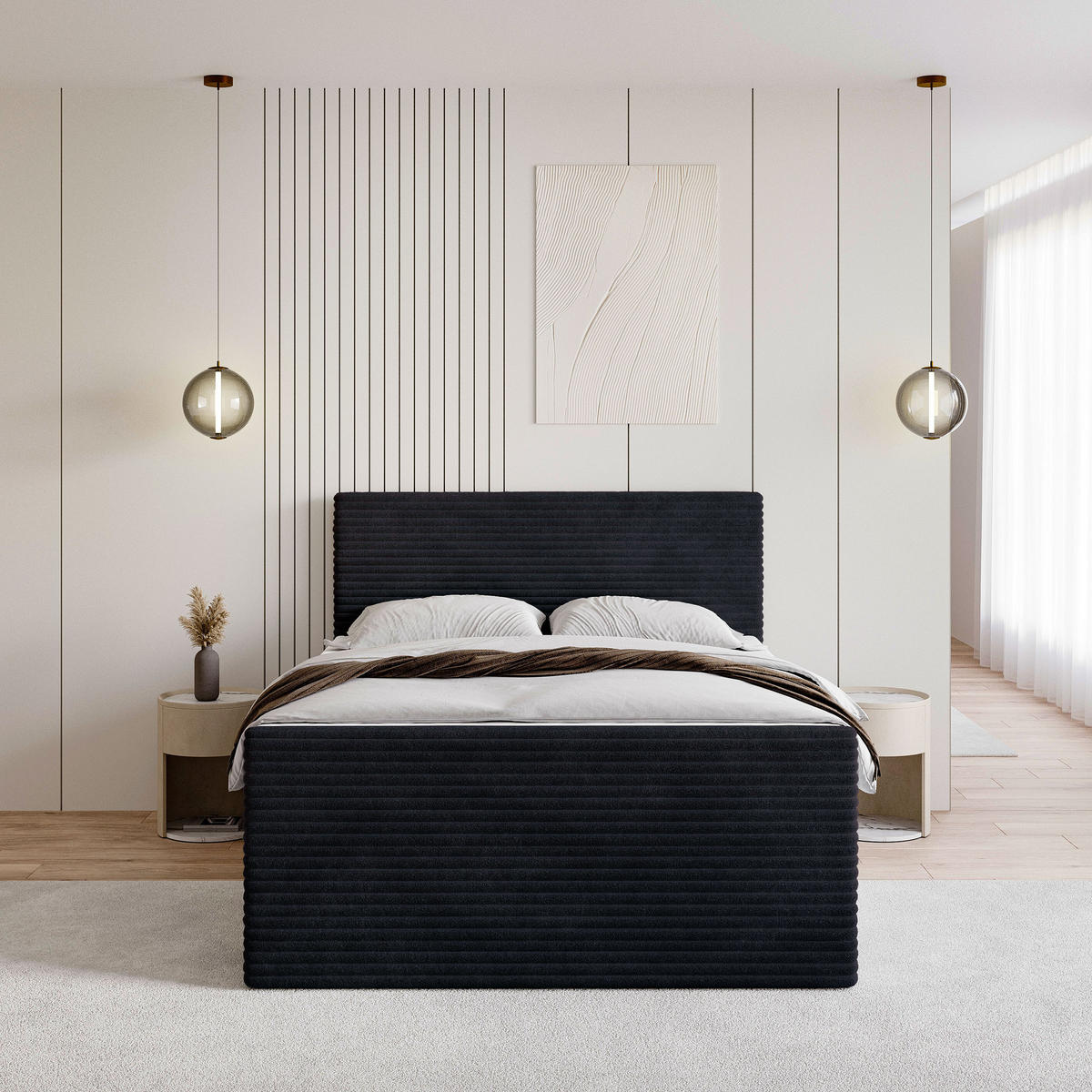 BOXBETT NOLEN 180x200 cm mit Matratze und Topper - Schwarz - Schwarz, Holz (180/200cm) - MASSENO