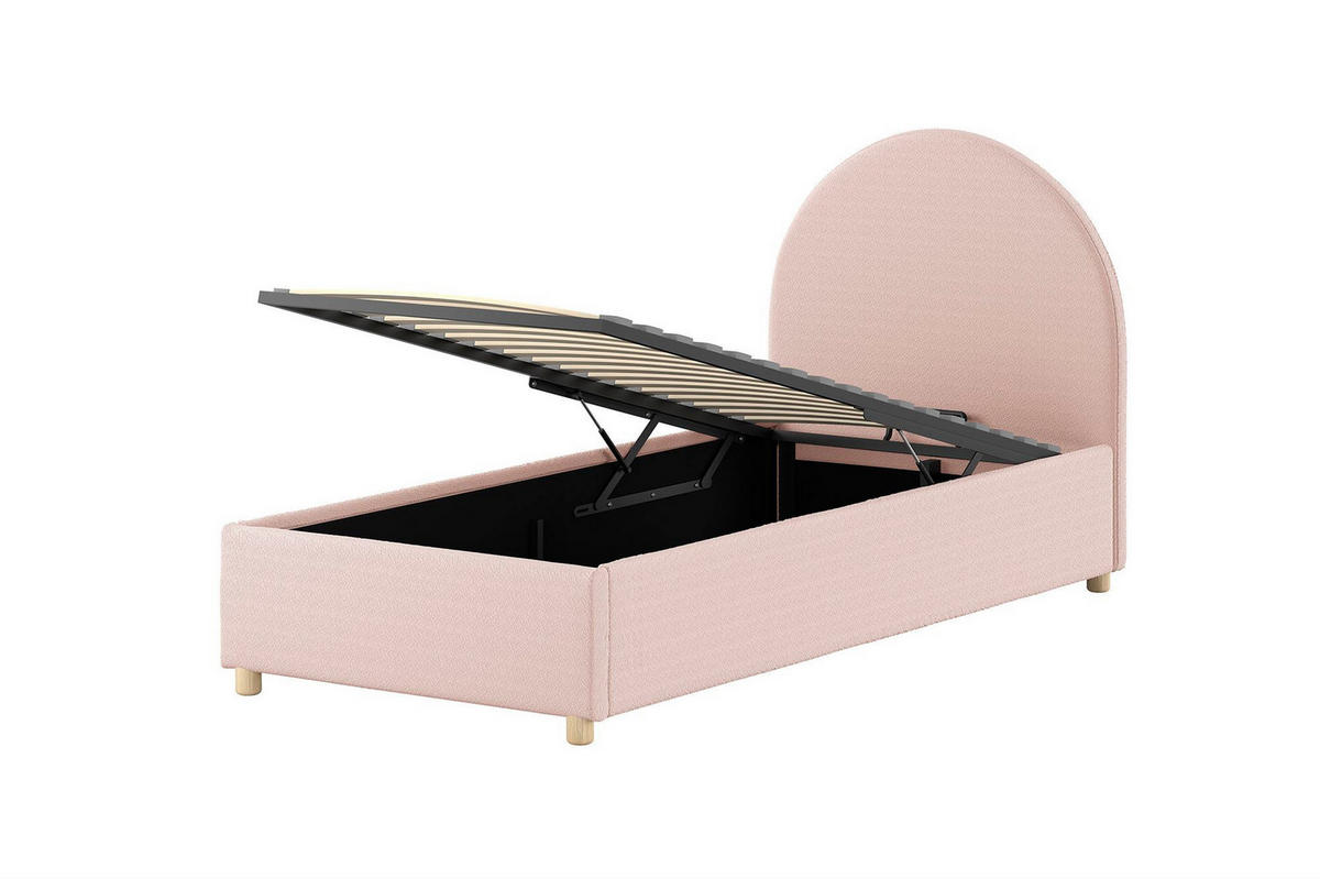 POLSTERBETT Karlotta 90x200 mit Bettkasten Bouclé Stoff rosa - Rosa, Kunststoff (90/200cm) - 58aufmkessel