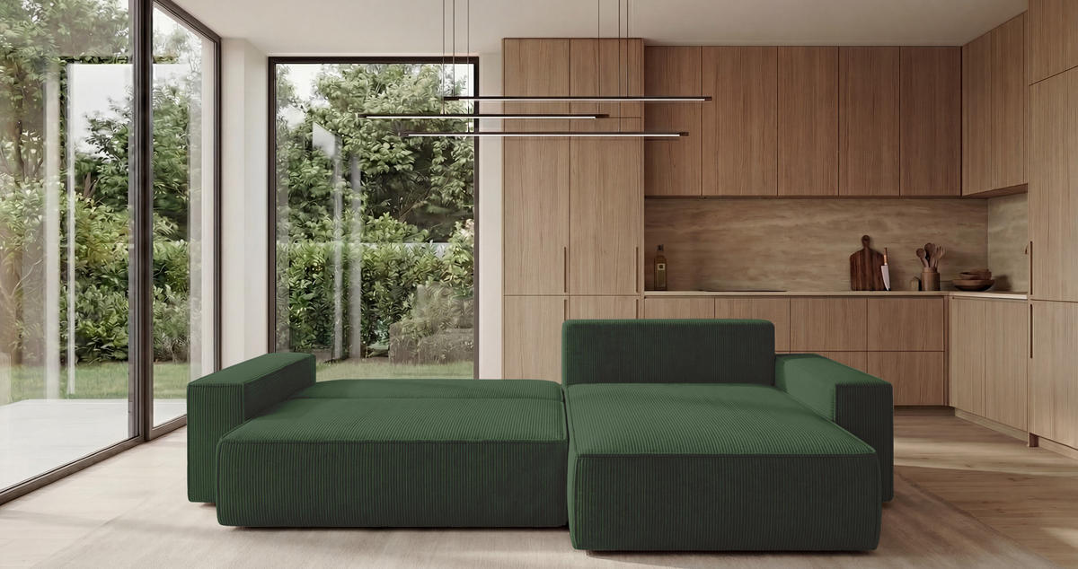 ECKSOFA California mit Schlaffunktion Grün Rechts - Grün, Textil (280/184cm) - Cornero