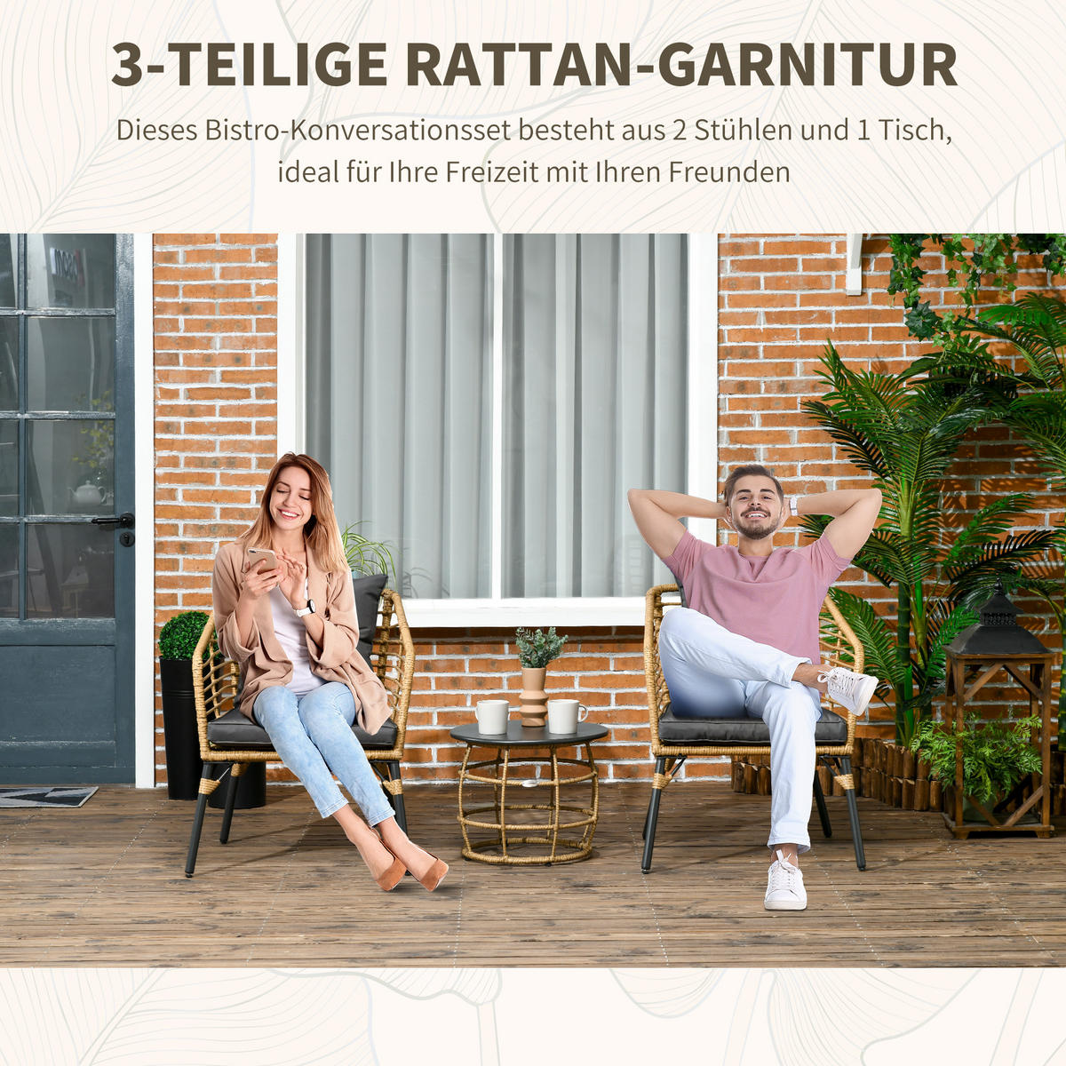 GARTENMÖBEL Set, Stahl, Sand+Dunkelgrau - Sandfarben/Dunkelgrau, Metall - Outsunny