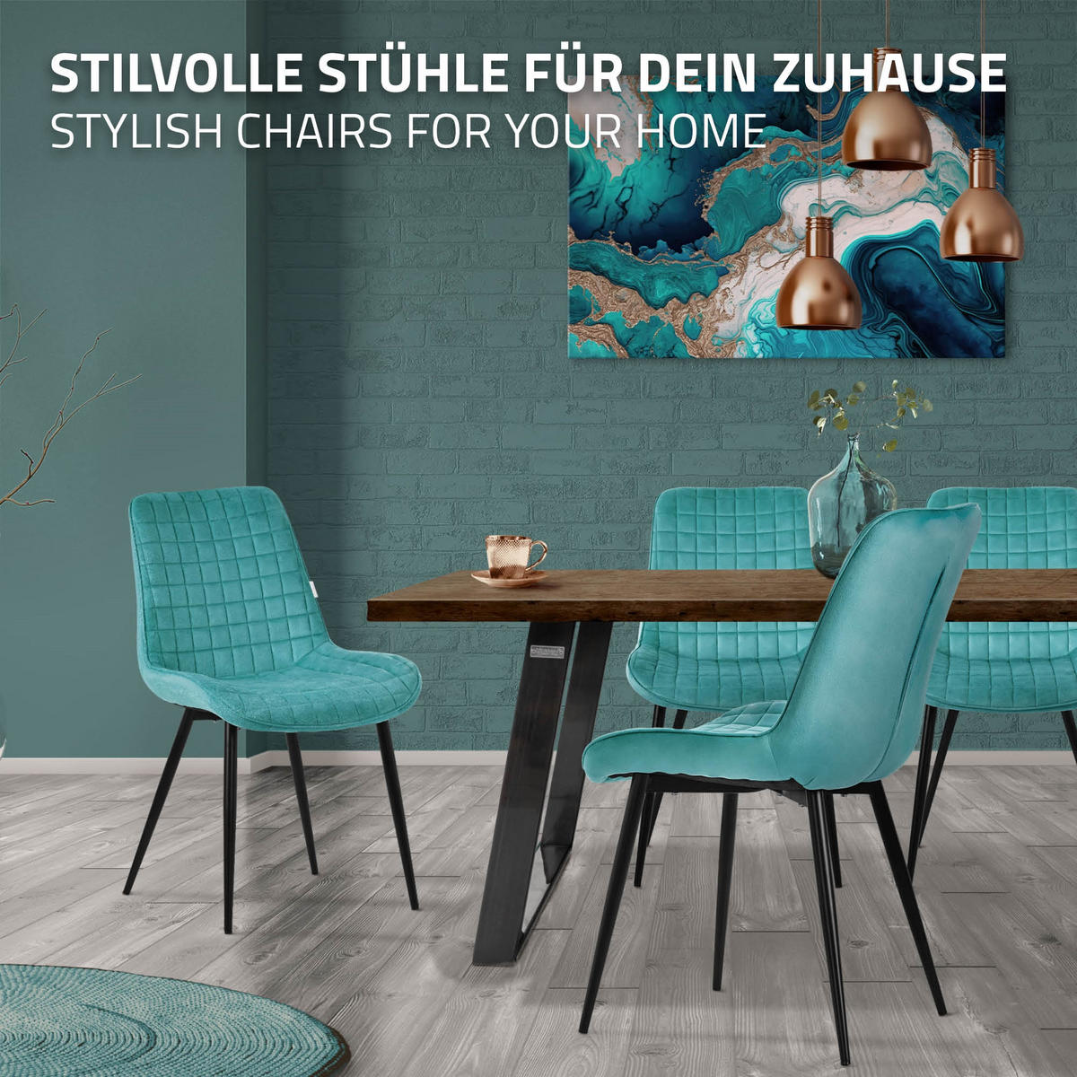 ESSZIMMERSTÜHLE 2ER-SET Petrol Samt - Petrol/Schwarz, Textil/Metall (52/89/60cm) - ML-DESIGN