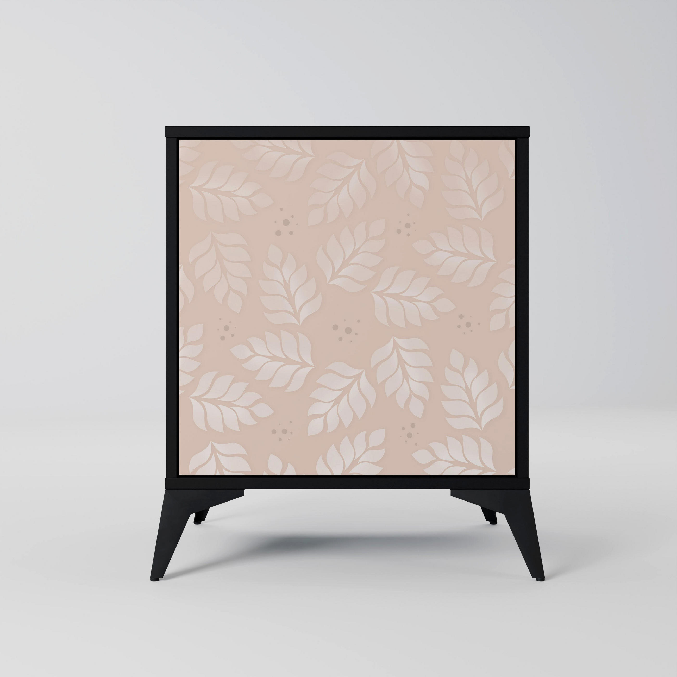 SIDEBOARD LEAVES ON BEIGE, Schwarz, 57,5x42x70,5 cm, Schwarze Metall-Sternfüße - Multicolor/Schwarz, Holzwerkstoff/Metall (57.5/70.5/42cm) - SpaceRebels