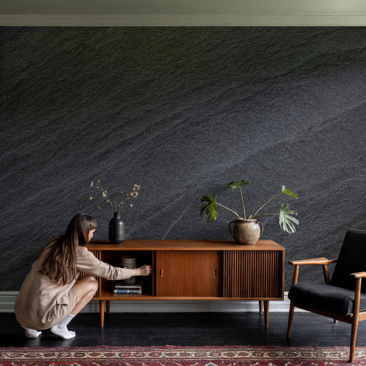 FOTOTAPETE 104x70 cm - Steine Eleganz - Schwarz, Textil (104/70cm) - Wallfluent