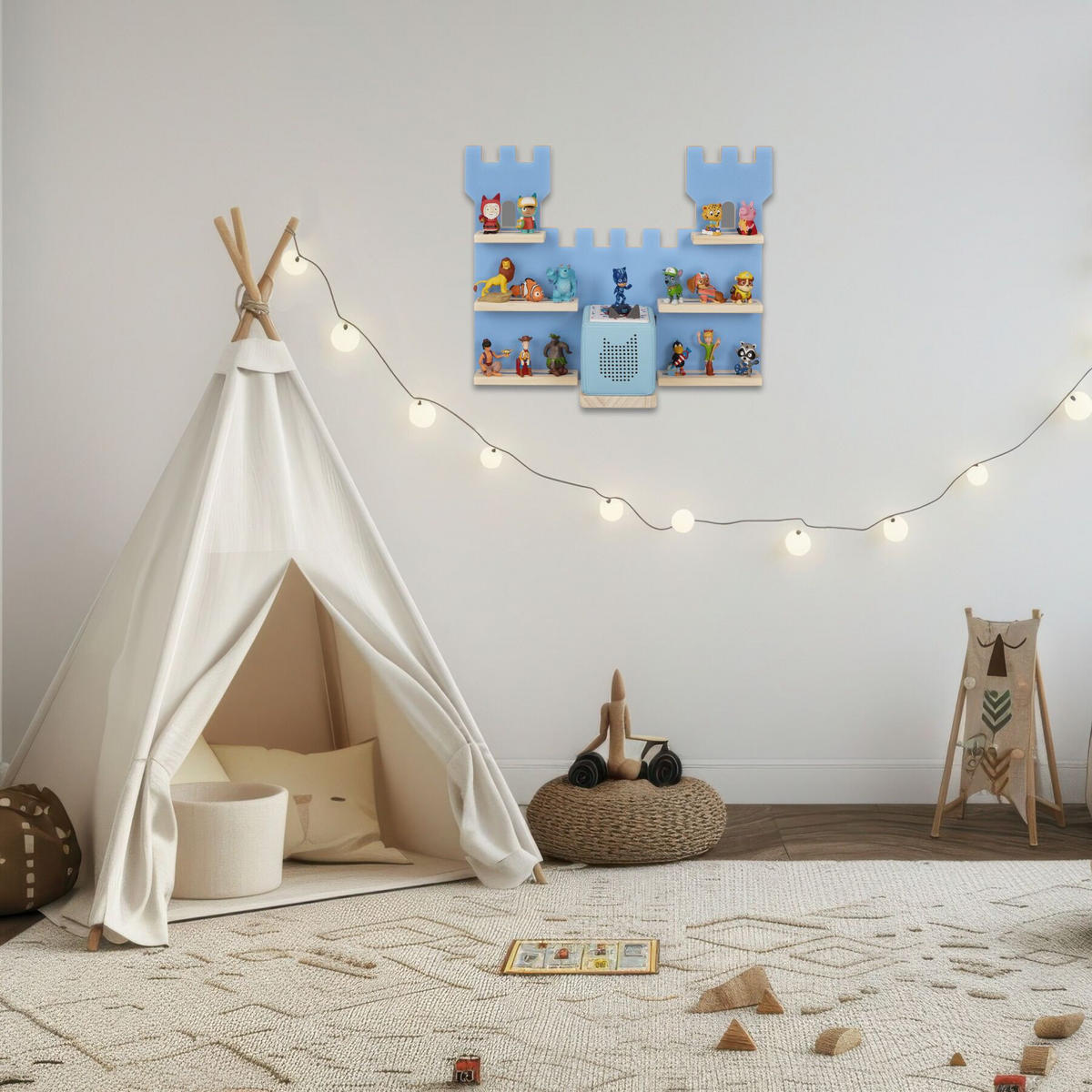 WANDREGAL Mylittlestory Fortress,56 x 15,5 x 43 cm,blau - Blau, Holz (56/43/15.5cm) - tectake