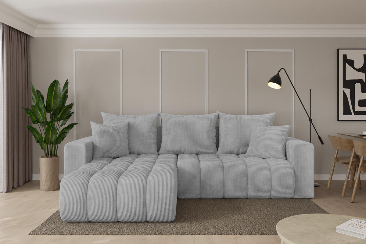 ROHOVÁ SEDAČKA s funkcí spaní, otoman vlevo MILA-L-v1 277x195x86 šedá manšestr - šedá/černá, kompozitní dřevo/textil (277/194cm) - ALTDECOR