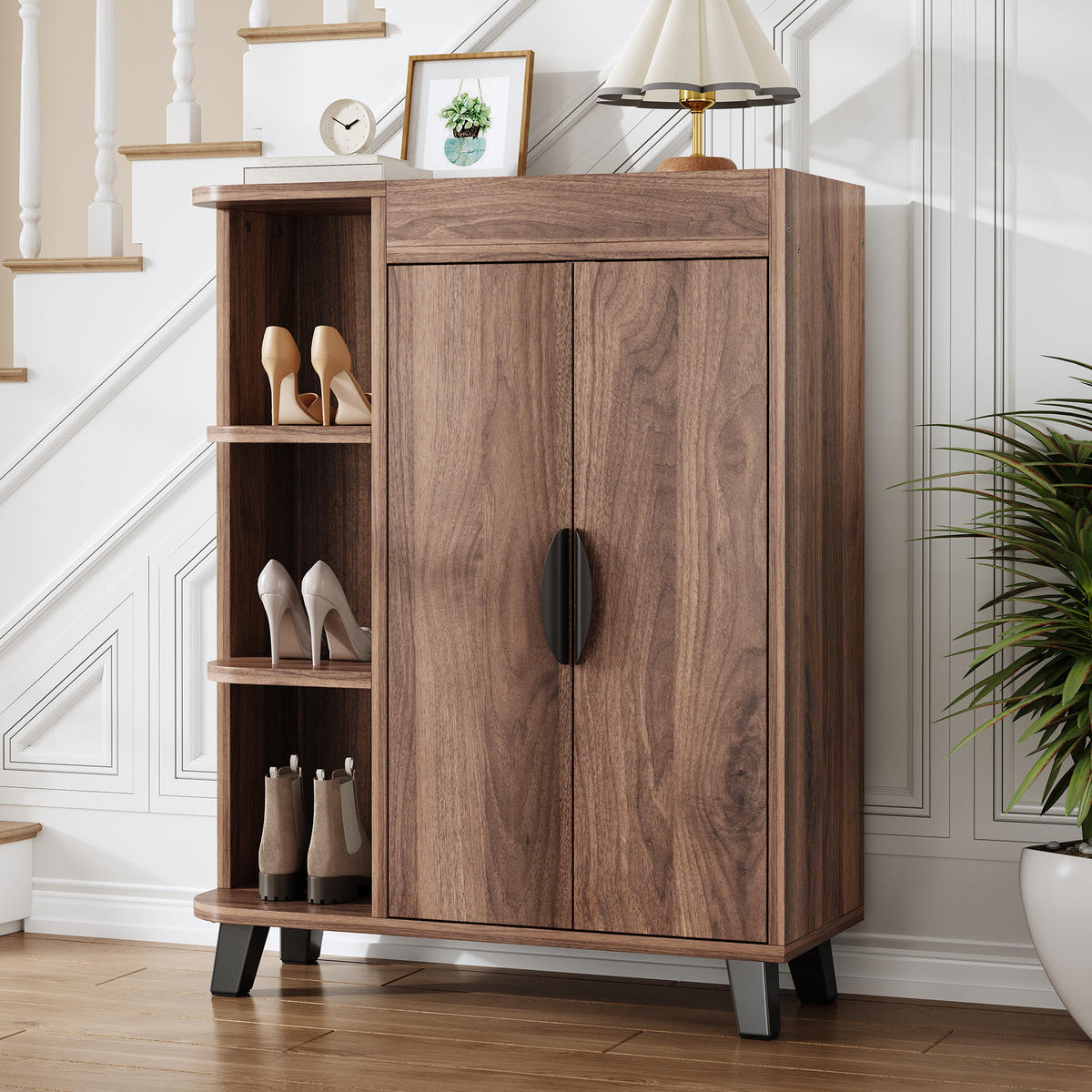 SCHUHSCHRANK schmal 80 x 32 x 99 cm Walnut mit offenen Fächern - Walnussfarben, Holzwerkstoff (32/99/80cm) - Beauniv