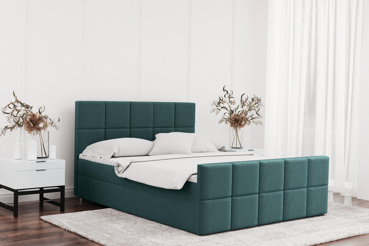 BOXBETT mit Bettkasten und Matratze Topper HANA Stoff Matt Velvet Meeresfarbe 160x200 cm H2-Pocket - Mintgrün, Holz/Textil (160/200cm) - Kaiser Möbel