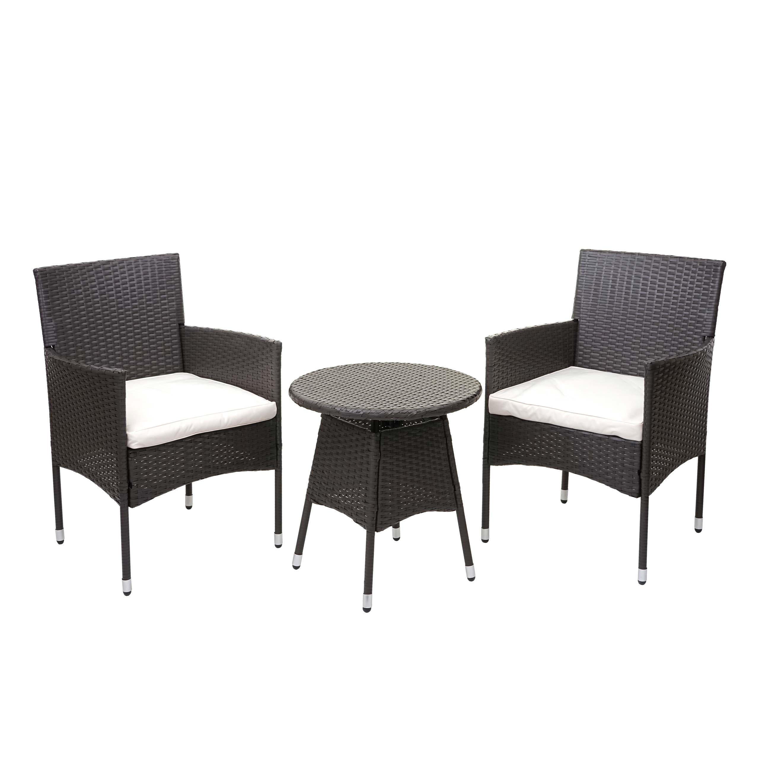 POLY-RATTAN BALKONSET Grau, Cremeweiß 3-teilig-Set - Weiß/Grau, Kunststoff - MCW