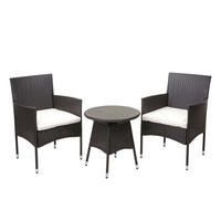 POLY-RATTAN BALKONSET Grau, Cremeweiß 3-teilig-Set - Weiß/Grau, Kunststoff - MCW