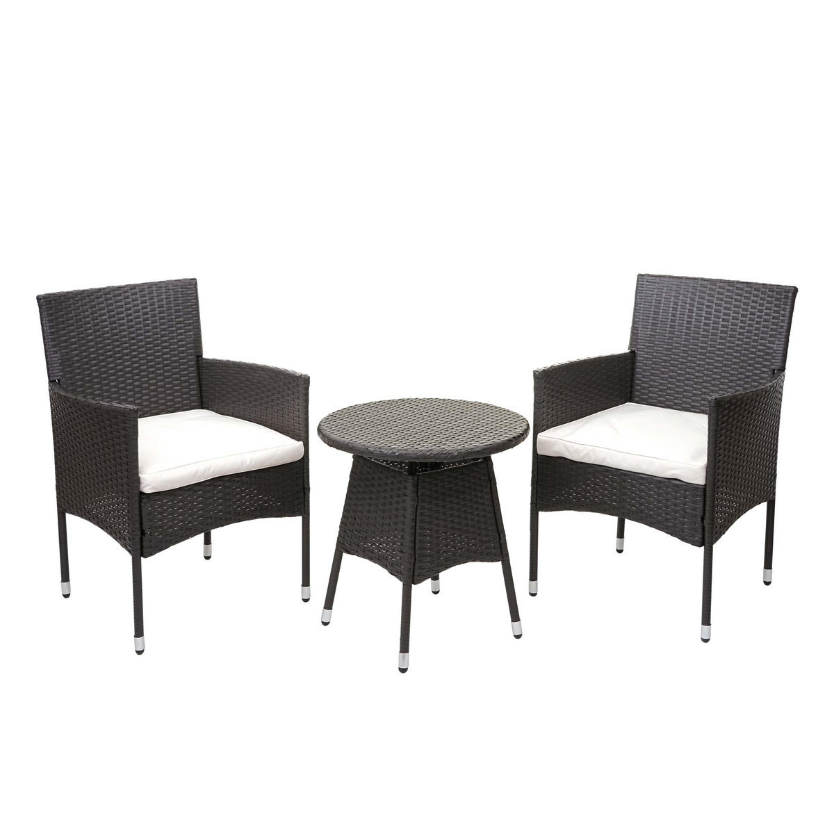 POLY-RATTAN BALKONSET Grau, Cremeweiß 3-teilig-Set - Weiß/Grau, Kunststoff - MCW