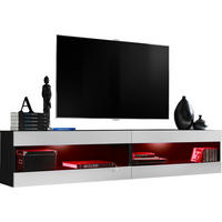 WOHNWAND 2-er Set, TIVOLI SET4 mit mehrfarbige LED RGB Beleuchtung Schwarz + Weiß, Offener Raum - Eiche Wotan/Weiß, Glas/Holzwerkstoff (200/41/35cm) - Komodee