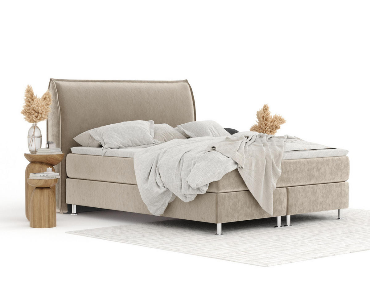 BOXSPRINGBETT Chermin Beige 200/200 cm mit Latex-Topper - Beige/Silberfarben, Holz/Holzwerkstoff (200/200cm) - Maison de Reve