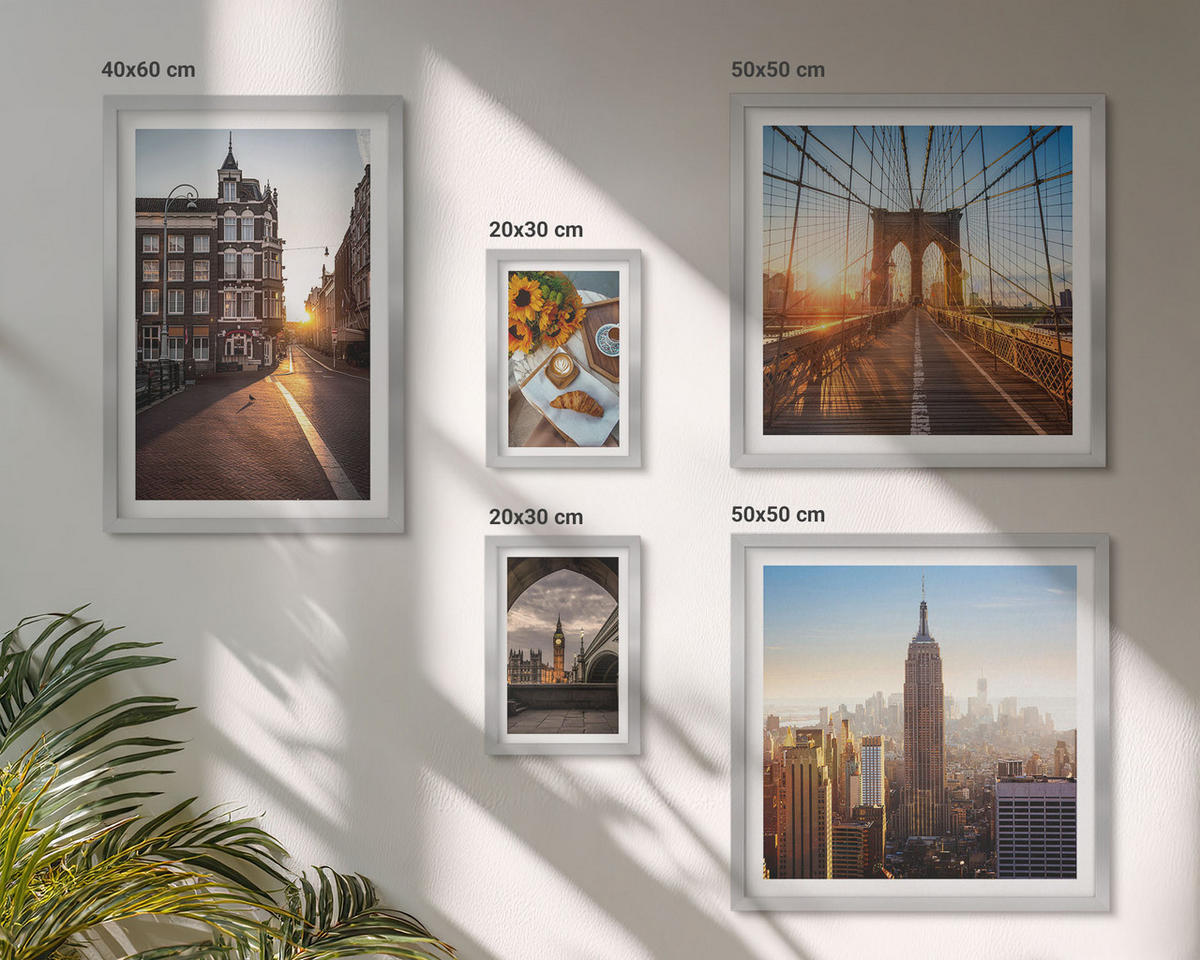 WANDBILDER 5er Set - 50x50 cm & 20x30 cm & 40x60 cm Silberner Rahmen - Venezianische Straßen Wasserarchitektur - Silberfarben, Kunststoff (40/60cm) - ArtPrintCave