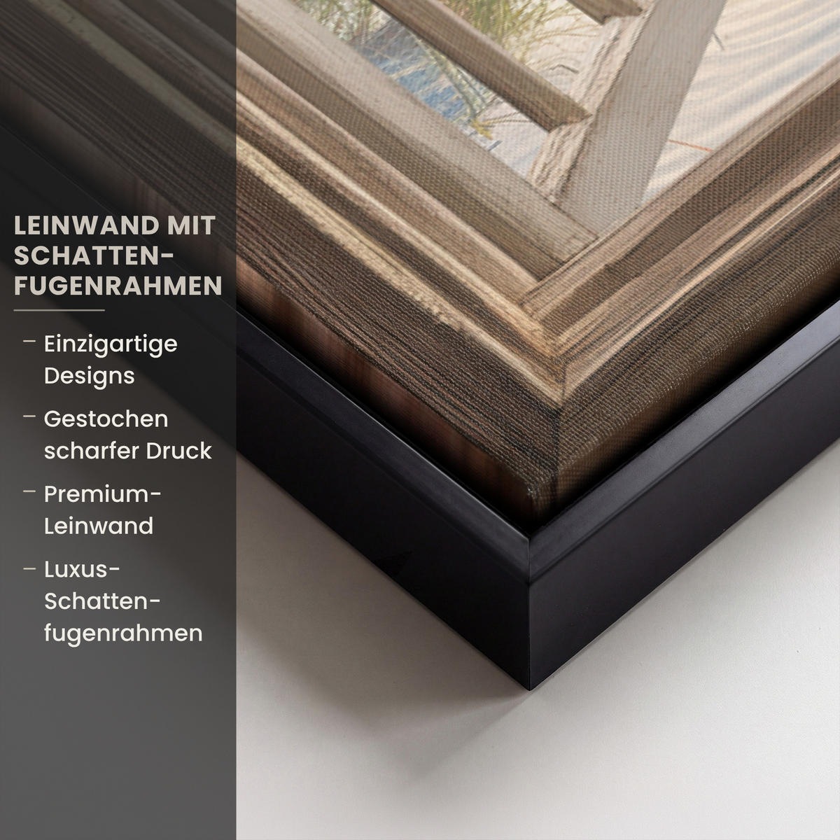 LEINWAND Bilder mit Rahmen - Aussicht - Strand - Fenster - Dünen - Meer - 60x40 - Hellblau, Textil (60/40cm) - MuchoWow