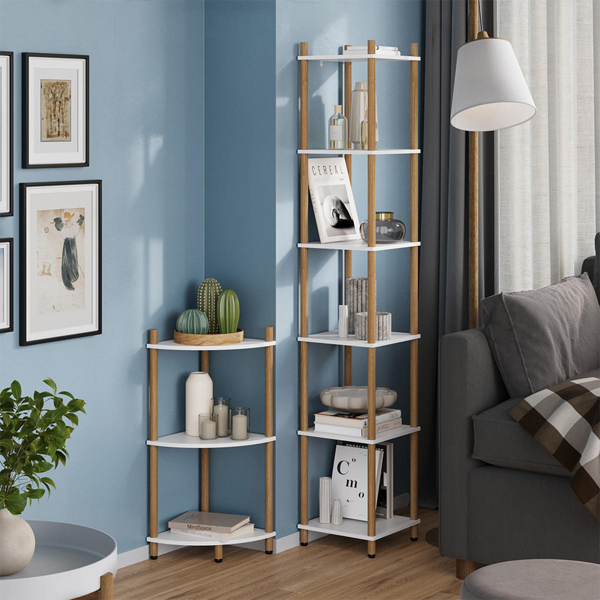 ROHOVÁ POLICE Bivio Bílá/borovice - bílá, kompozitní dřevo (30/163.5/30cm) - Vicco