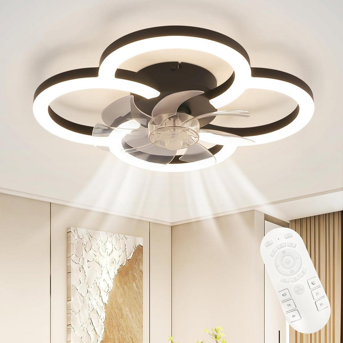 DECKENLEUCHTE mit Ventilator Fenvel 50/50/14 cm - Schwarz, Kunststoff (50/50/14cm) - ZMH