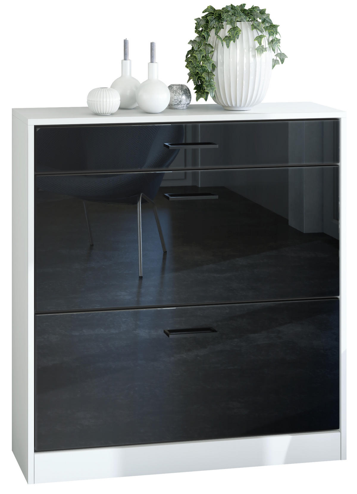 SCHUHSCHRANK Elvas Front in Schwarz Hochglanz - Schwarz Hochglanz, Holzwerkstoff (89/95.5/27cm) - Vladon