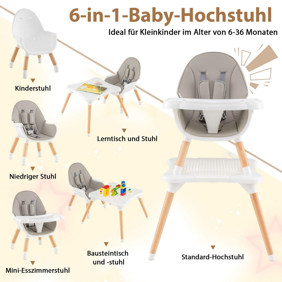 KINDERHOCHSTUHL mit Bausteintisch grau - Grau, Kunststoff (62/100/62cm) - COSTWAY
