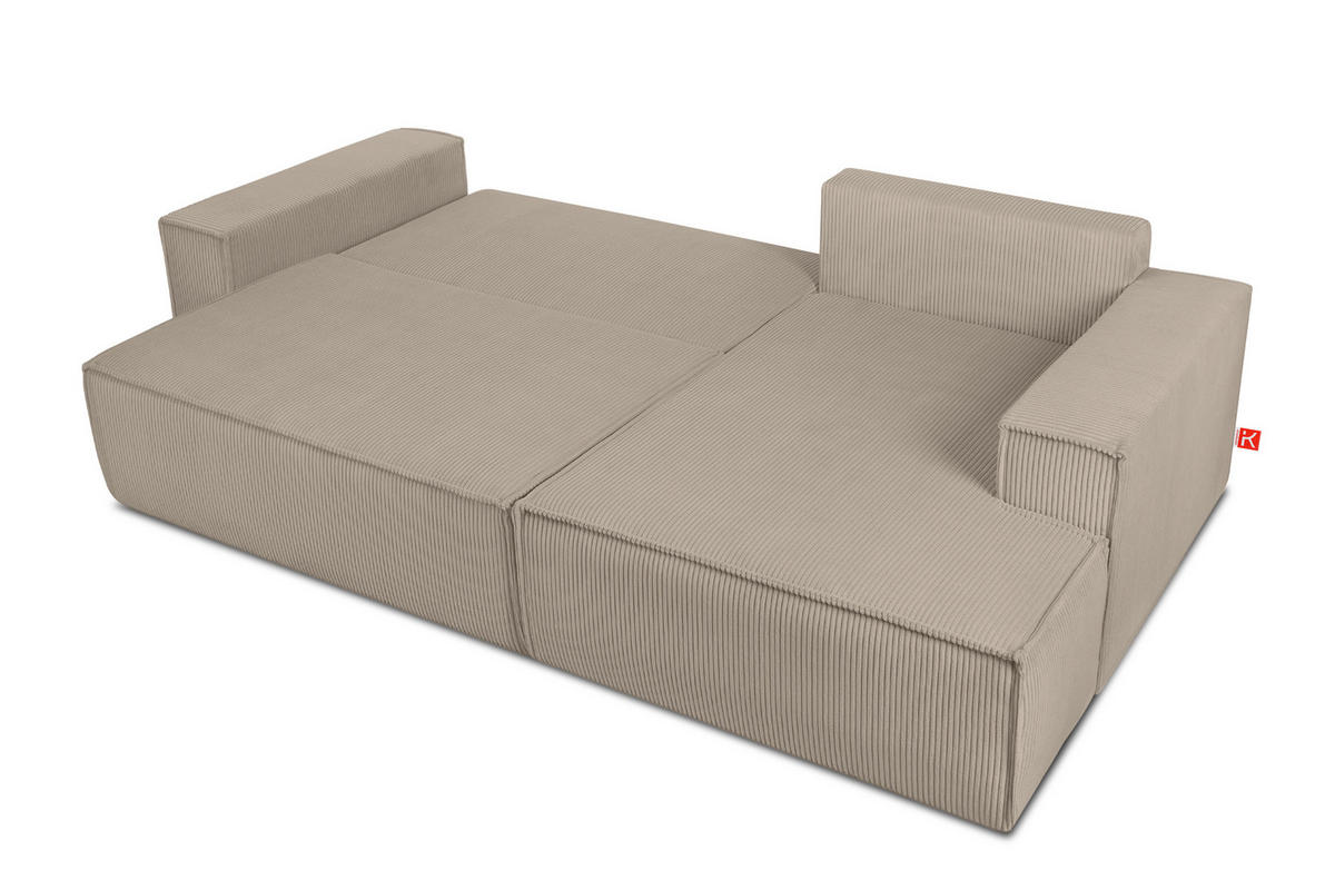 ECKSCHLAFSOFA-RECHTS NAPI in Pet Friendly Cord-Stoff, beige - Beige/Schwarz, Textil (262/148cm) - KONSIMO®