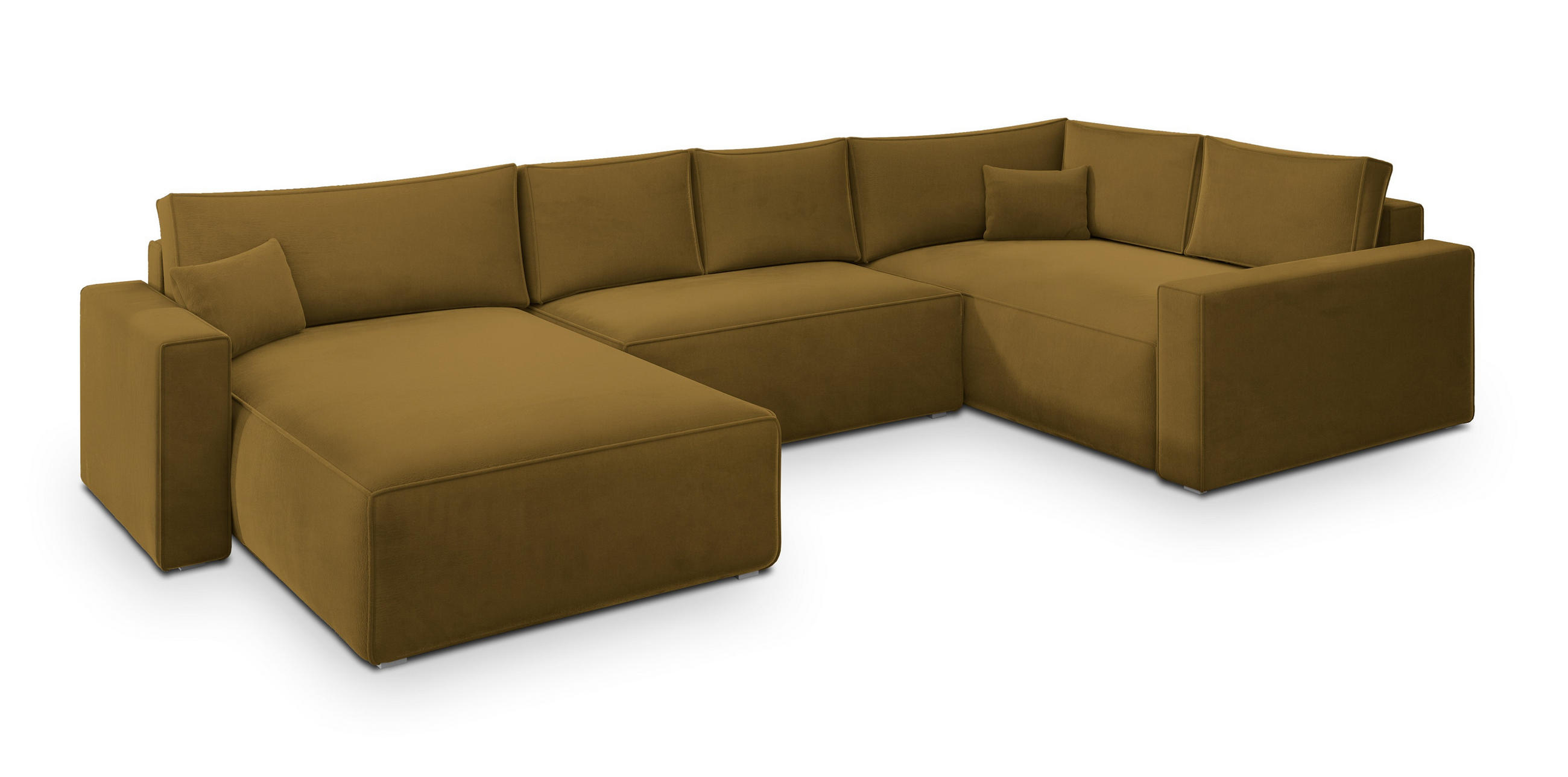 WOHNLANDSCHAFT VELAMI R-S Gelb Velours-Stoff mit Schlaffunktion - Gelb, Holz (365/83/194cm) - MASSENO