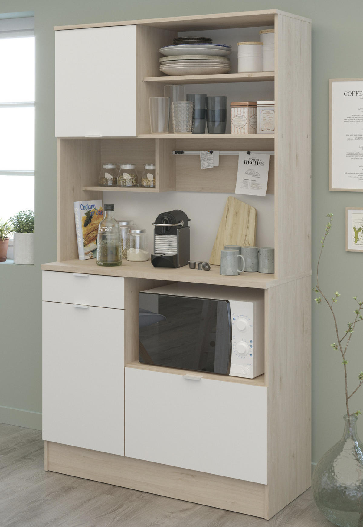 BUFFET weiß, Eiche, Set 2-tlg. Buffetschrank und Kücheninsel - Eichefarben/Weiß, Holzwerkstoff/Metall (116/184/80cm) - Parisot Meuble