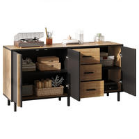 SIDEBOARD 140/35/70 cm mit 3 Türen, 3 Schubladen und Metallbeinen in Schwarz-Naturholzoptik - Schwarz/Naturfarben, Holzwerkstoff (140/70/35cm) - CHICFURN