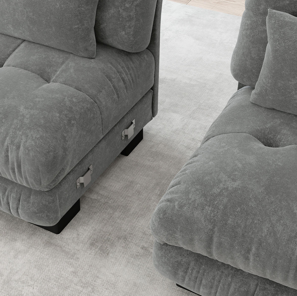 SOFA modular mit beweglichen Ottomans Chenille Grey - Hellgrau, Kunststoff (145/81/406.1cm) - Meubliv