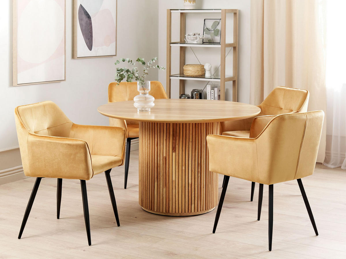 ESSZIMMERSTUHL 2er-Set Samtstoff Gelb Jasmin - Gelb, Textil/Metall (60/84/49cm) - Beliani