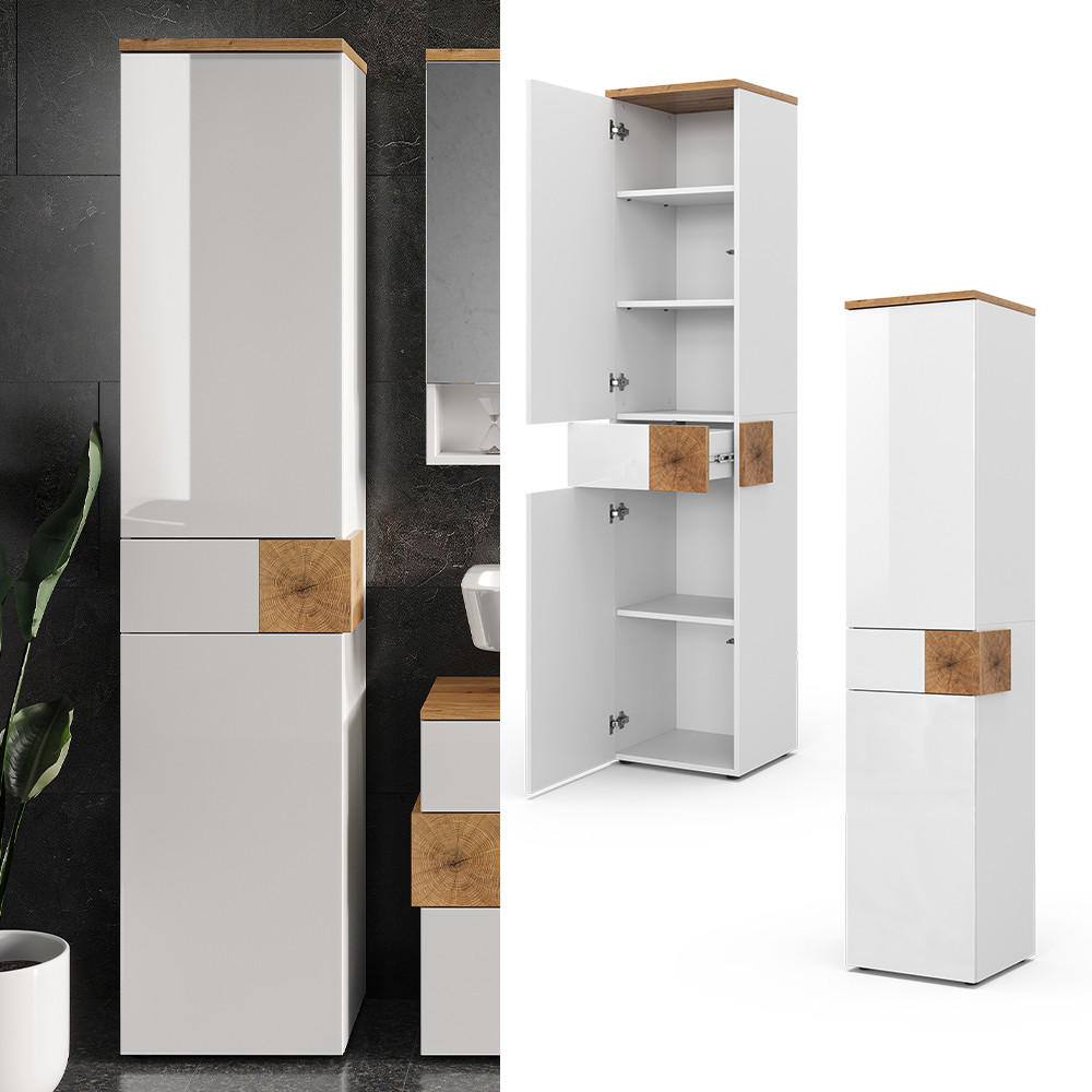 BADSCHRANK Eden Weiß 40 x 184.2 cm mit 2 Türen und Schublade - Weiß, Holzwerkstoff (40/184.2/37cm) - Vicco