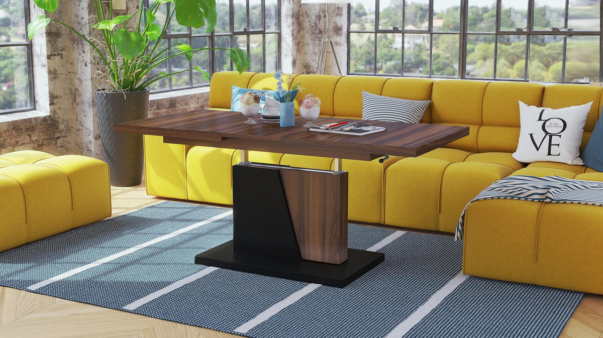 COUCHTISCH rechteckig Nussbaum Schwarz ausziehbar höhenverstellbar - Nussbaumfarben/Schwarz, Holzwerkstoff (70/120/60cm) - designimpex