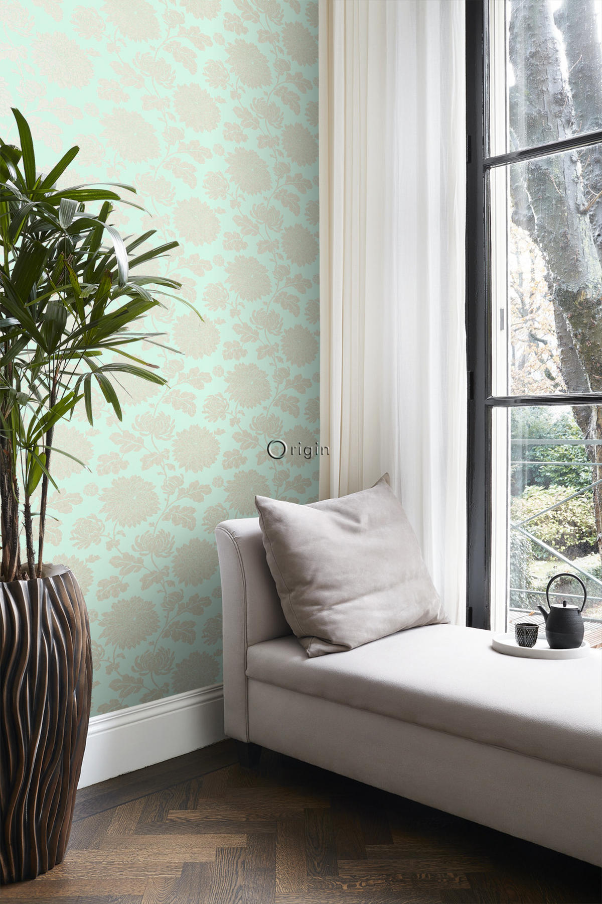 TAPETE Blumen 53 cm x 10.05 m - Grün, Papier (53/1000cm) - Origin Wallcoverings