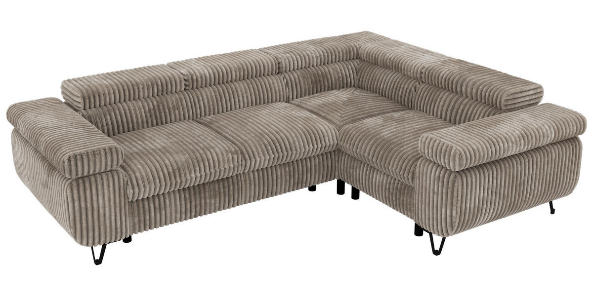 ECKSOFA ORSO L Hellbraun Cord - Rechts Seite - Hellbraun/Schwarz, Textil/Metall (268/197cm) - MKS