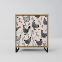 SIDEBOARD HAPPY HENS, Eichefarben, 57,5x42x67,5 cm, Schwarze Metall-Rahmenfüße - Eichefarben/Multicolor, Holzwerkstoff/Metall (57.5/67.5/42cm) - SpaceRebels