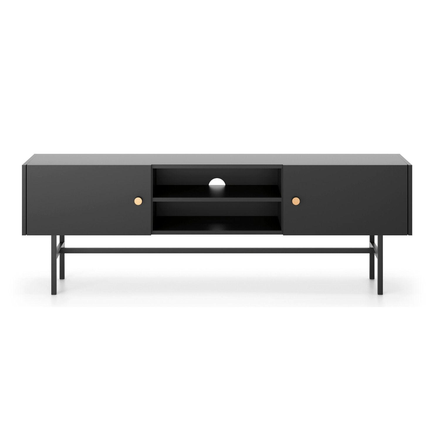 TV stolík Divenos čierny so zlatými akcentmi 155/52/35 cm - čierna/zlatá, kov/kompozitné drevo (155/52/35cm) - Selsey