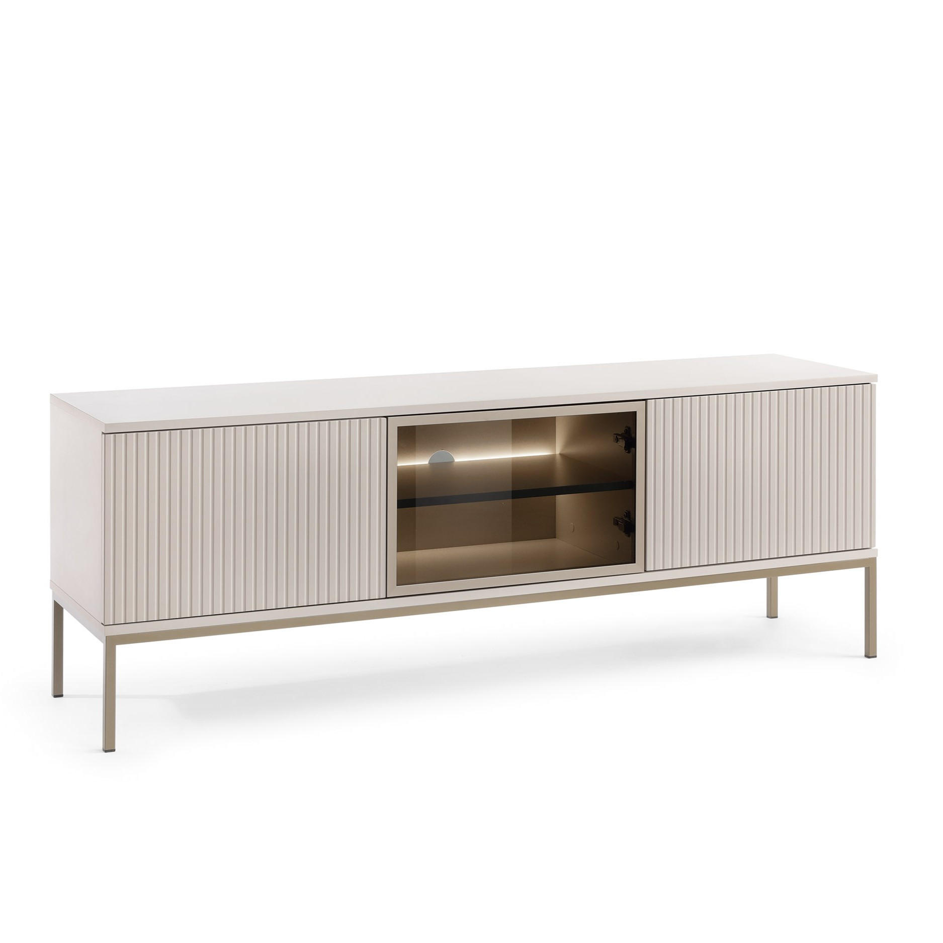 LOWBOARD SENTIERO 154x39x56 cm mit LED 3 Türen Kaschmir - Kaschmir, Holzwerkstoff (154/56/39cm) - MASSENO