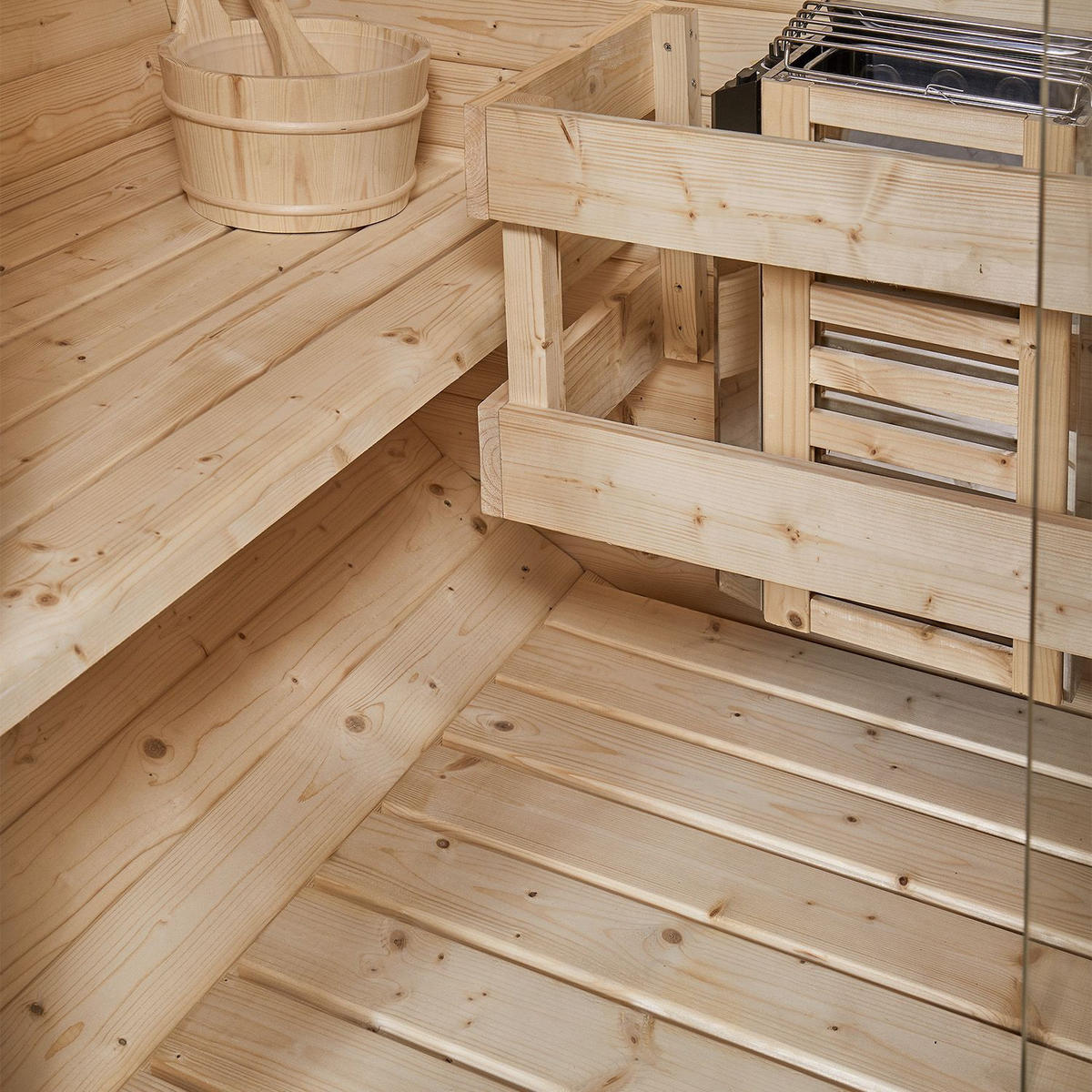 FASSSAUNA Spitzbergen 120 cm mit 3,6 kW Saunaofen (2 Personen) - Naturfarben, Holz (191/193/120cm) - Artsauna