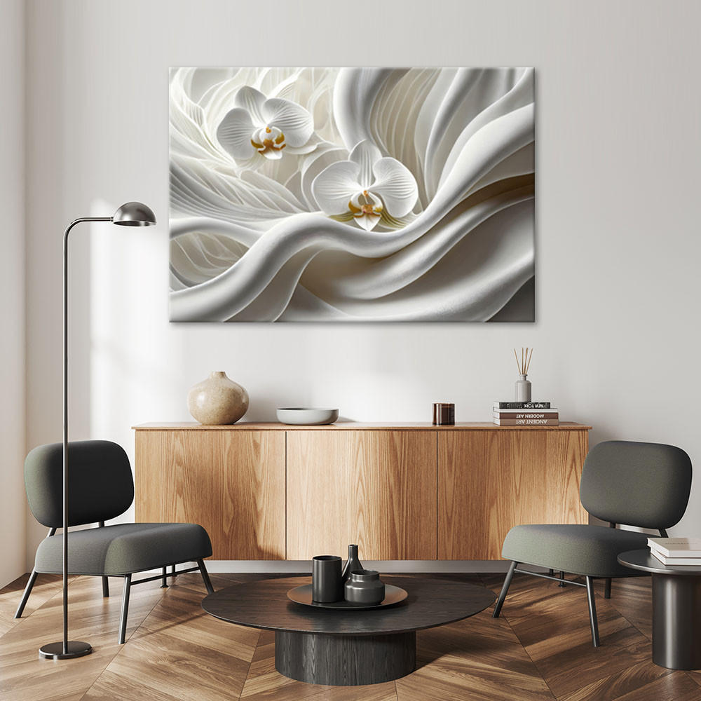LEINWANDBILD Weiße Orchidee und 3D-Abstraktion 100x70cm - Weiß, Textil (100/70cm) - Feeby