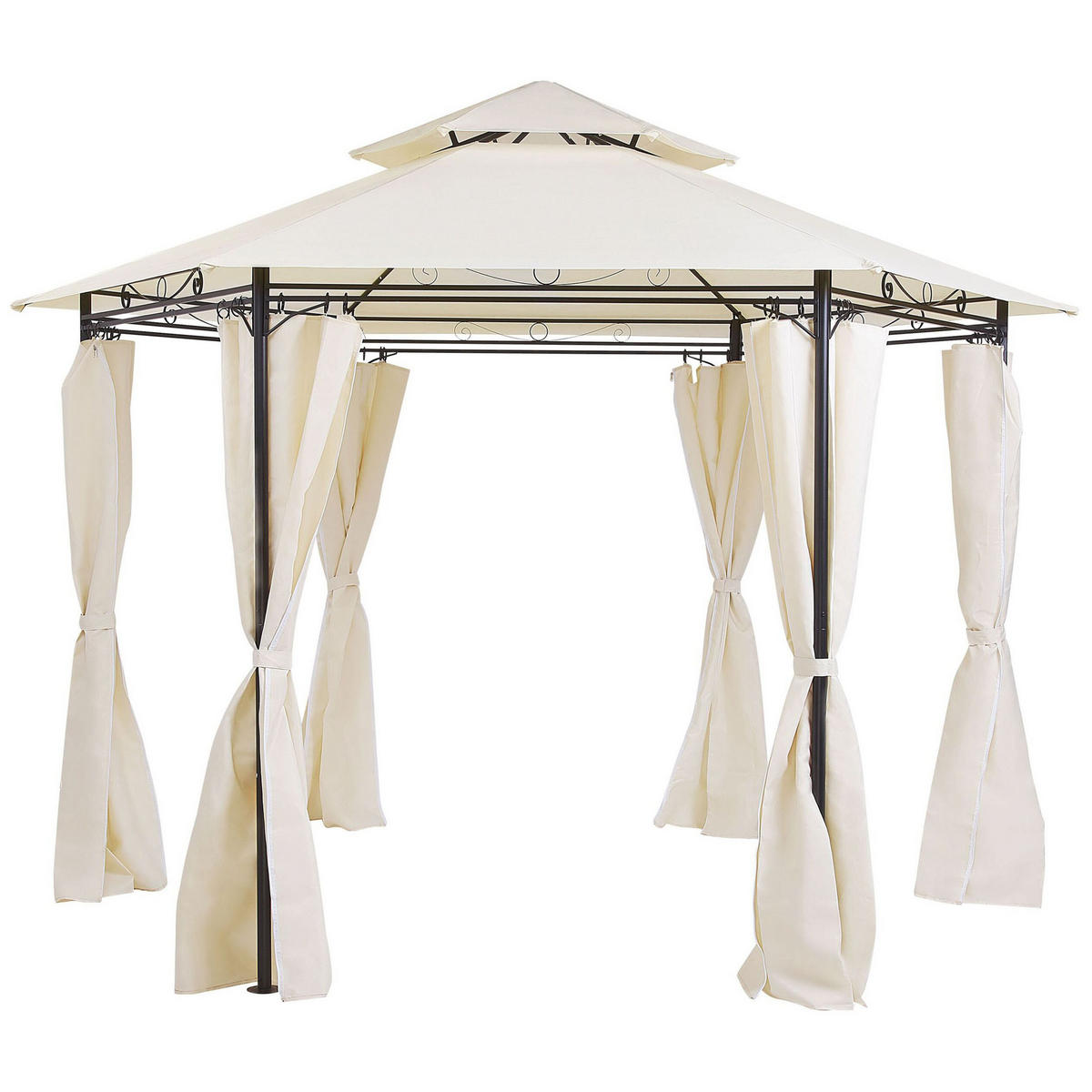 PAVILLON Stahl beige/schwarz 350 cm Portel - Beige/Schwarz, Metall (350/270/350cm) - Beliani
