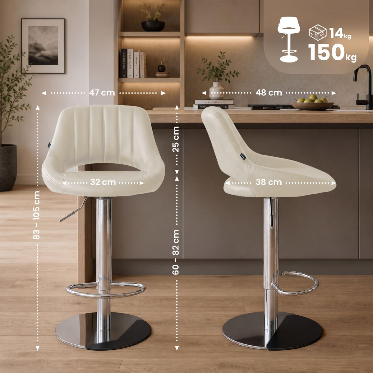 BARHOCKER Lederlook Creme - Chromfarben/Creme, Textil/Metall (47/83/48cm) - CLP