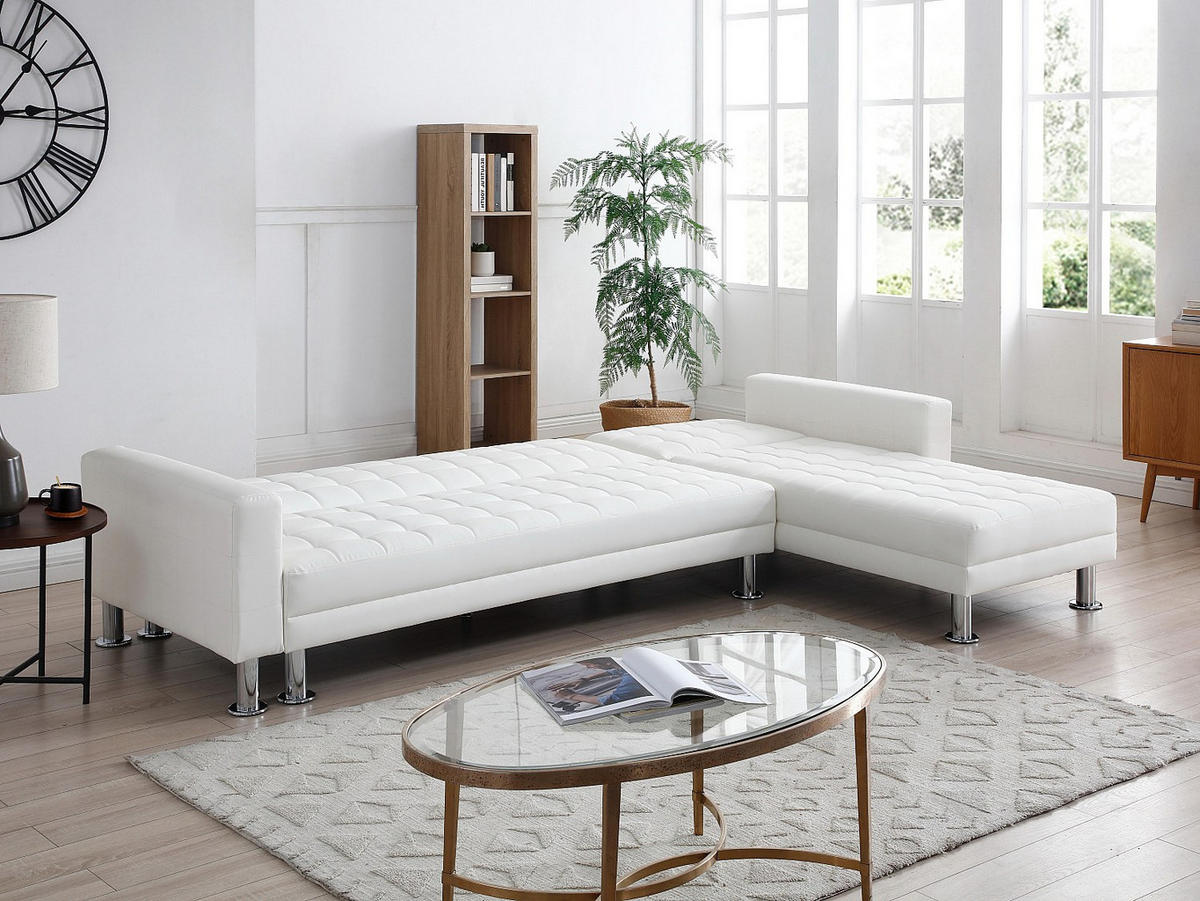 SCHLAFSOFA - 5 Personen - Kunstleder - Weiß - - Weiß, Leder (290/79/173cm) - Vente-Unique
