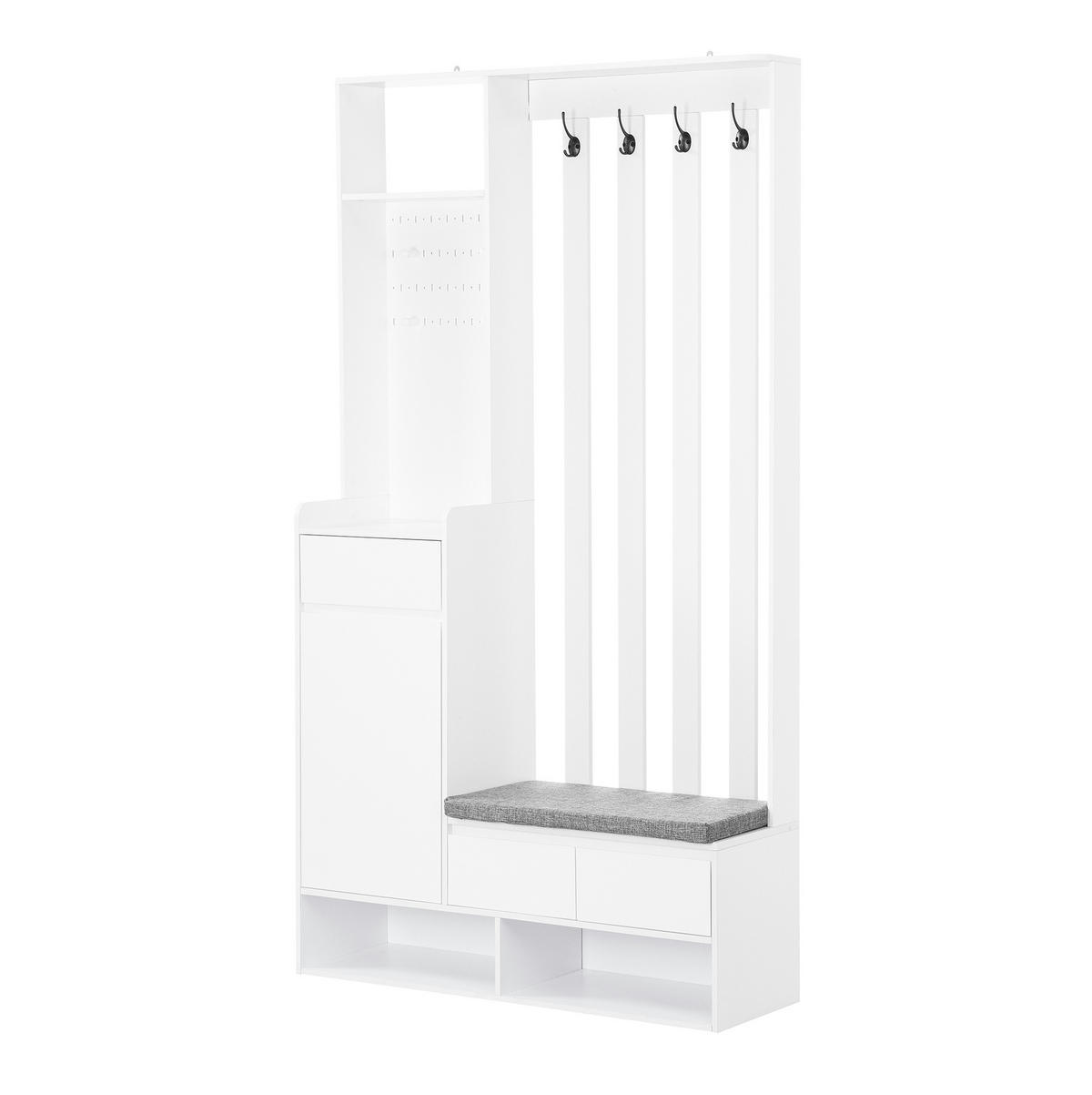 PŘEDSÍŇOVÁ stěna 35/100/180 cm bílá z MDF s lavičkou a nástěnkou - bílá, kompozitní dřevo (100/180/35cm) - OKWISH