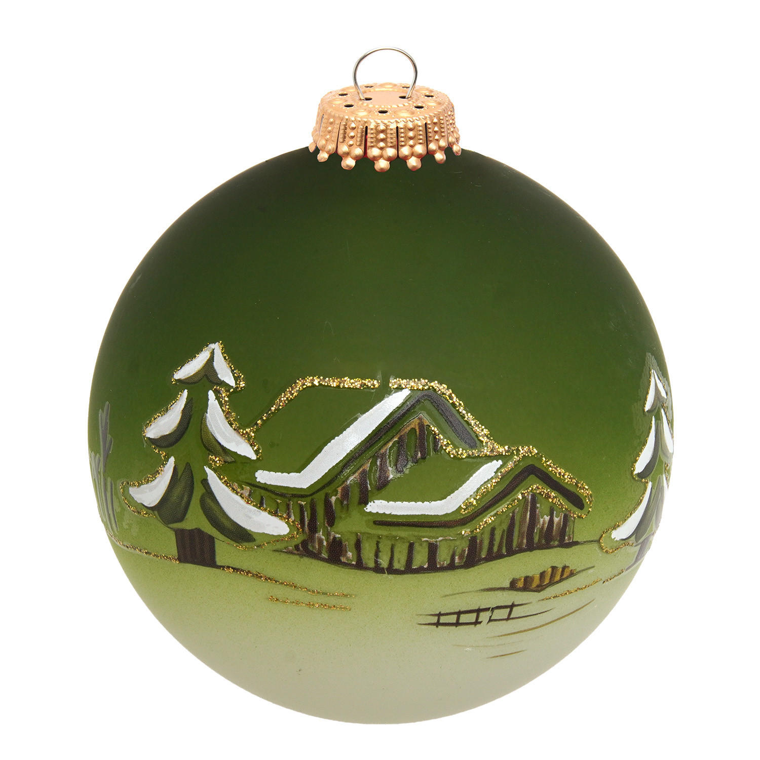 CHRISTBAUMKUGEL Winterdorf Fjornheim Grün 8cm (Glas / 1 Stk.) - Grün, Glas (8/8/8cm)