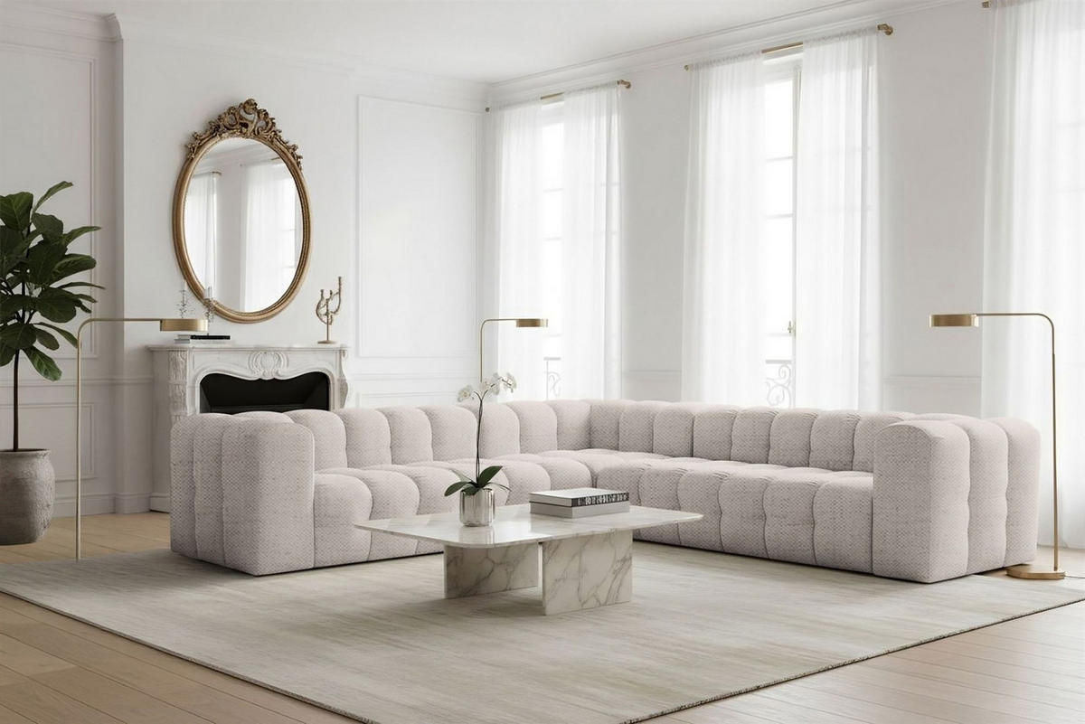 ECKSOFA Solvie In Moly - Creme, Holzwerkstoff/Textil (300/300cm) - Fun Möbel