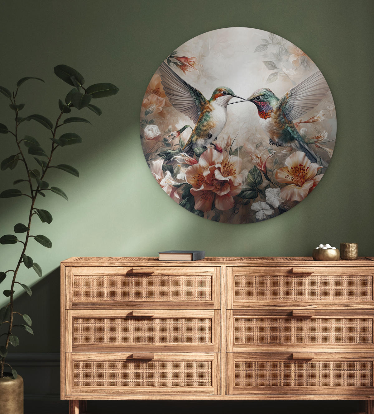 WANDBILD Kolibri - Vögel - Blumen - Natur 90x90 cm - Altrosa, Kunststoff (90/90cm) - MuchoWow