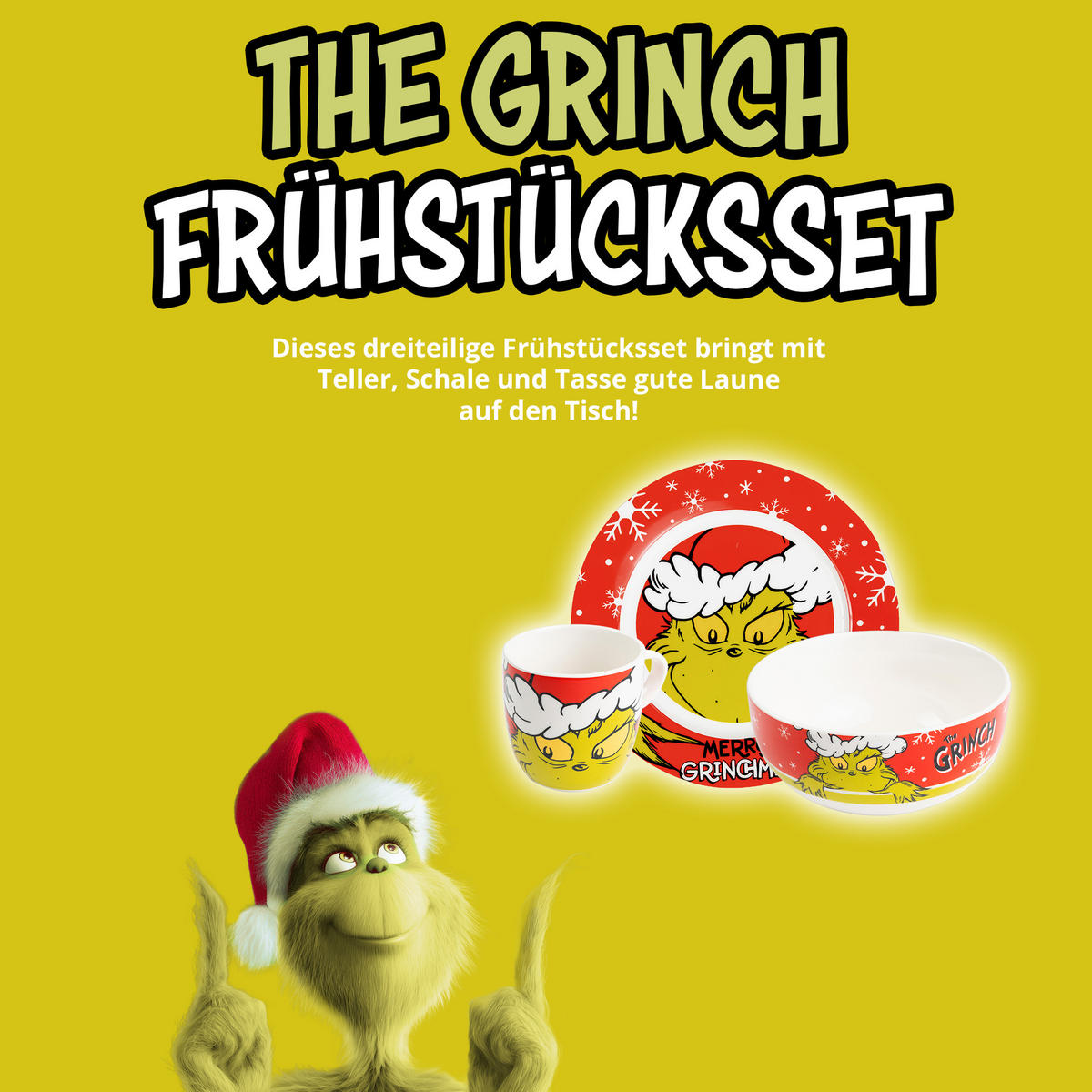 FRÜHSTÜCKSSET The Grinch Merry Grinchmas Rot 3-teilig - Rot, Keramik (23.8/11.2/23.3cm) - United Labels
