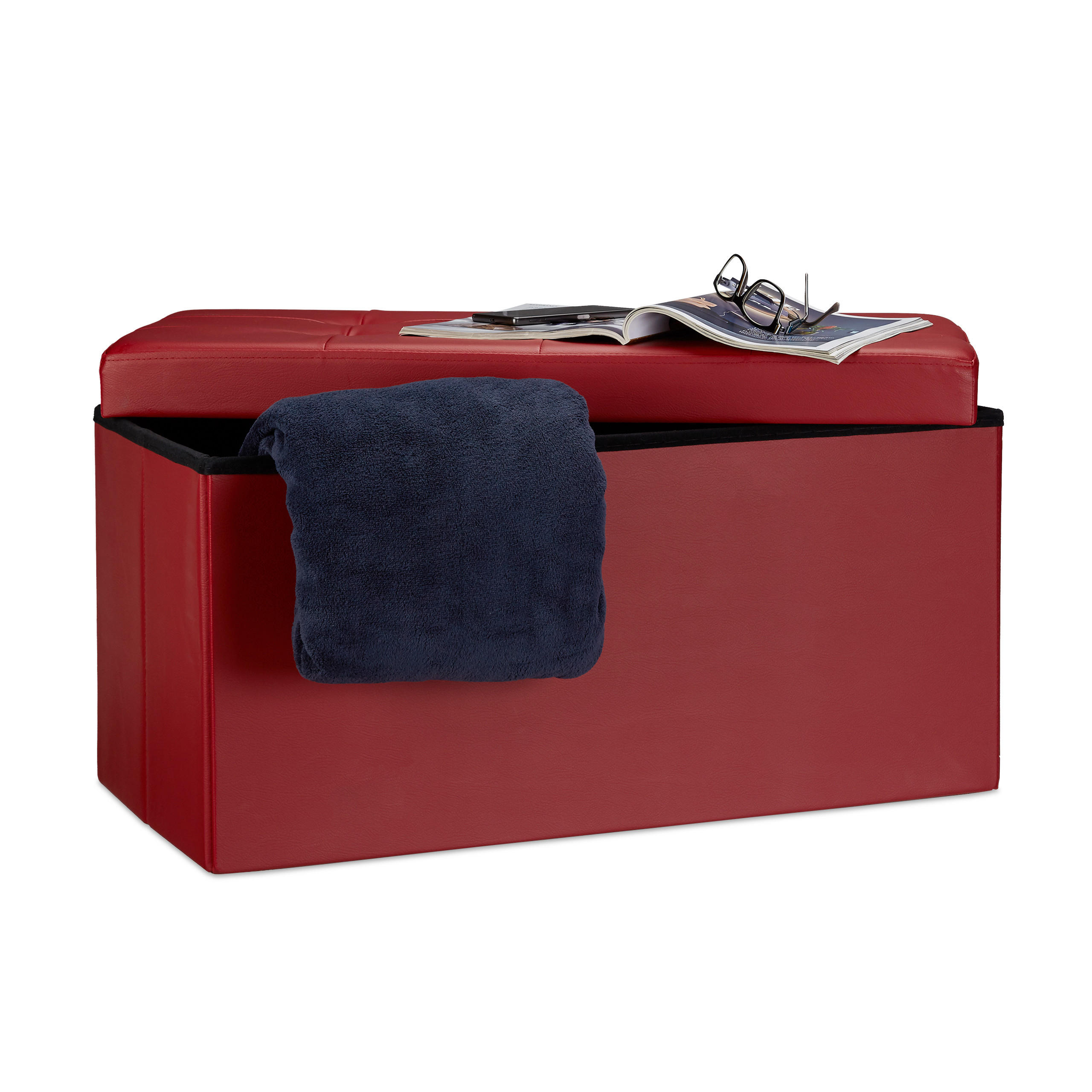 SITZBANK Stauraum - Dunkelrot, Holzwerkstoff/Kunststoff (38/38/76cm) - Relaxdays