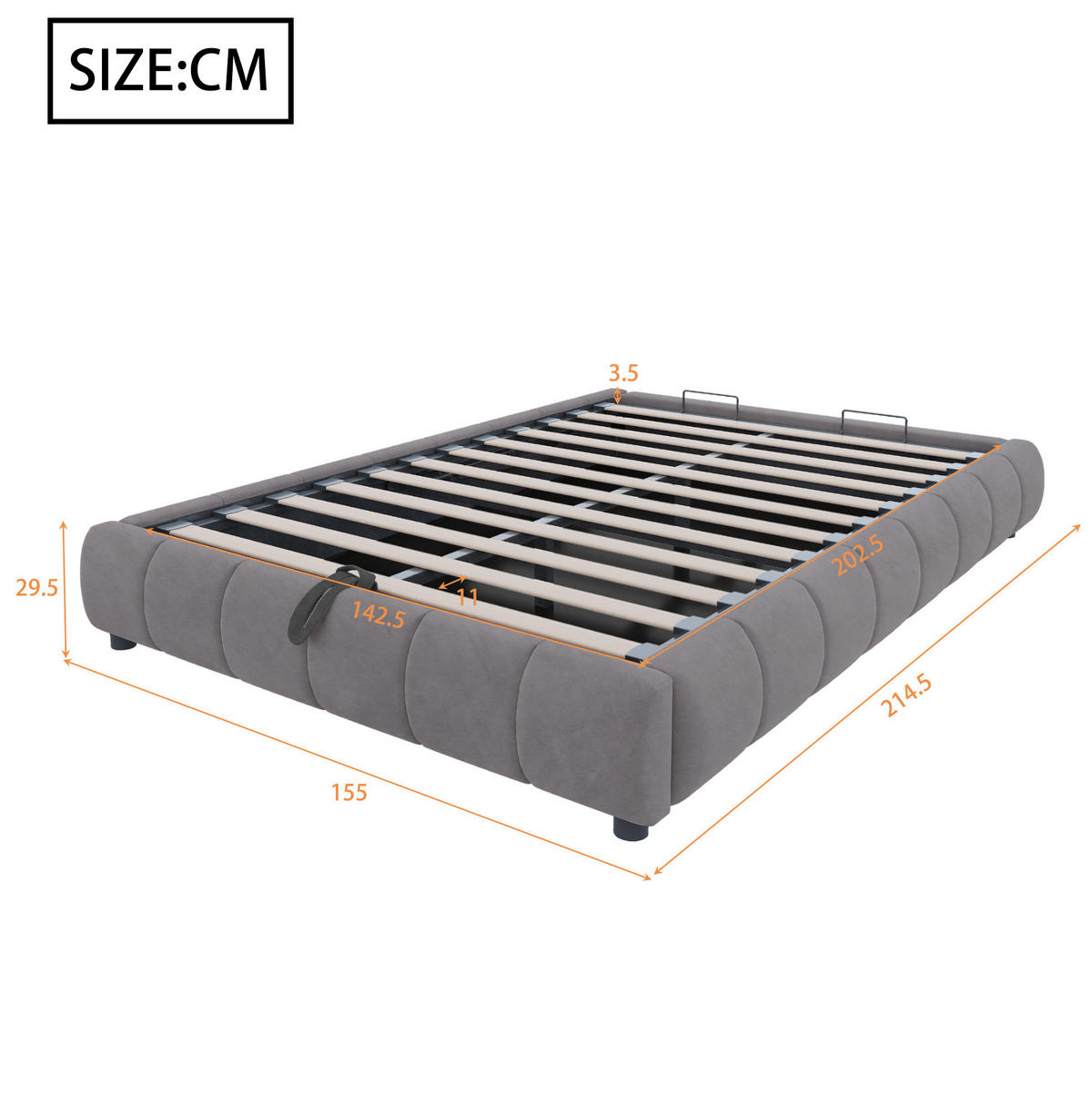 POLSTERBETT 140/200 cm grau mit LED-Beleuchtung und hydraulischem Stauraum - Grau, Textil (140/200cm) - OKWISH